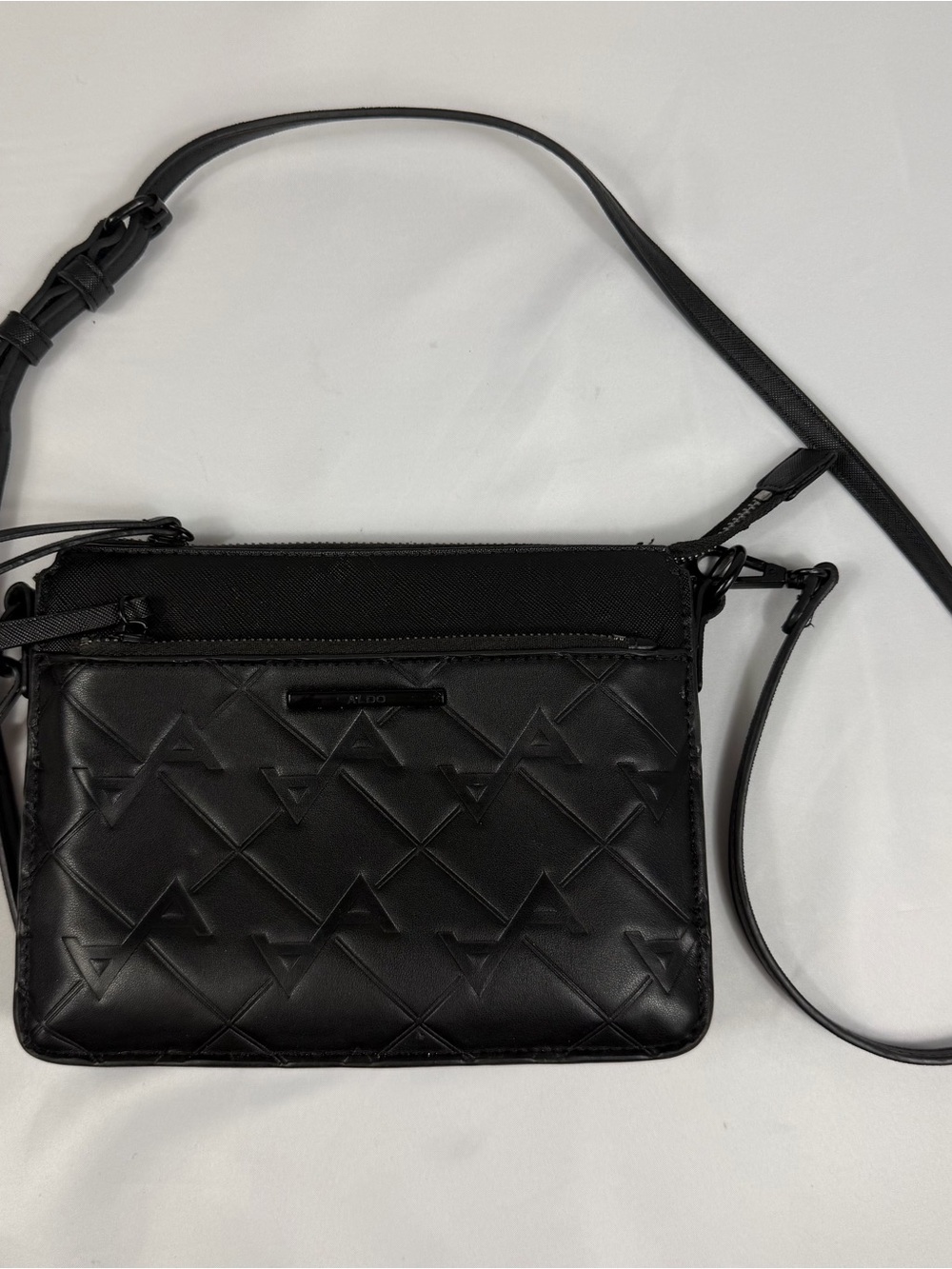 ALDO Black Embossed Monogram Crossbody Bag Adjustable Strap
